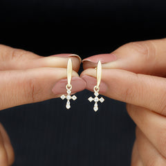 Lab Grown Diamond Cross Drop Earrings With Screw Back