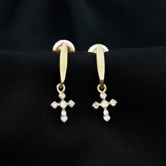Lab Grown Diamond Cross Drop Earrings With Screw Back