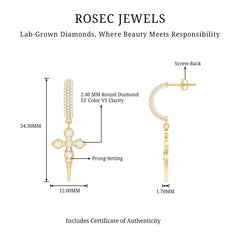 Lab Grown Diamond Designer Cross Earrings With Screw Back