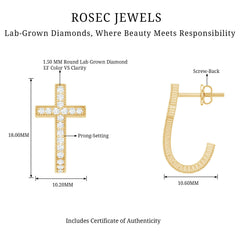 Lab Grown Diamond Religious Cross Earrings with Screw back