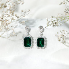 Certified 16 Carat Lab Grown Emerald Vintage Bridal Earrings in Silver