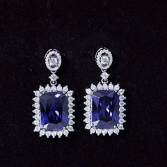 18 Carat Lab Blue Sapphire Wedding Dangle Earrings