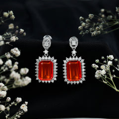 Certified 18 Carat Lab Grown Orange Sapphire Statement Earrings in Silver