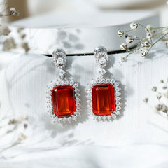 Certified 18 Carat Lab Grown Orange Sapphire Statement Earrings in Silver