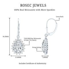 Certified 4 Carat Moissanite Drop Dangle Earrings In Silver