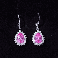 5 Carat Lab Grown Pink Sapphire Drop Earrings in Silver