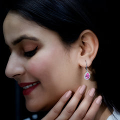 5 Carat Lab Grown Pink Sapphire Drop Earrings in Silver