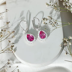 5 Carat Lab Grown Pink Sapphire Drop Earrings in Silver