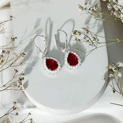 Certified 5.8 Carat Lab Created Ruby Dangle Earrings For Women