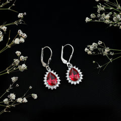 Certified 5.8 Carat Lab Created Ruby Dangle Earrings For Women