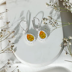 5 Carat Lab Grown Yellow Sapphire Dangle Earrings for Women with Leverbacks