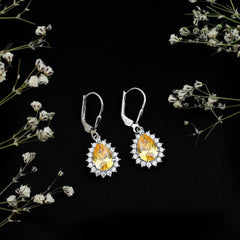 5 Carat Lab Grown Yellow Sapphire Dangle Earrings for Women with Leverbacks