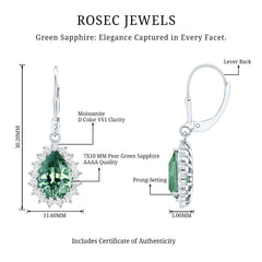 Lab Grown Green Sapphire Wedding Earrings for Bride