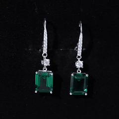 Sterling Silver 6.5 Carat Lab Grown Emerald Drop Earrings For Women