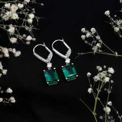Sterling Silver 6.5 Carat Lab Grown Emerald Drop Earrings For Women