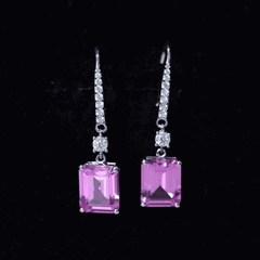 Certified 5.5 Carat Lab Grown Pink Sapphire Bridal Earrings in Silver