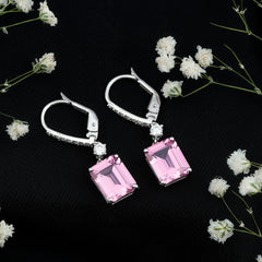Certified 5.5 Carat Lab Grown Pink Sapphire Bridal Earrings in Silver