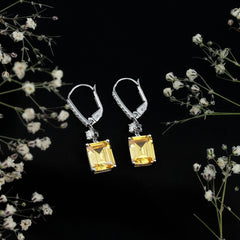 Certified 5.5 Carat Lab Grown Yellow Sapphire Teardrop Dangle Earrings for Women