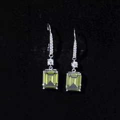 5.5 Carat Emerald Cut Lab Grown Green Sapphire Drop Earrings in Silver