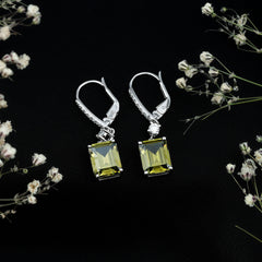5.5 Carat Emerald Cut Lab Grown Green Sapphire Drop Earrings in Silver