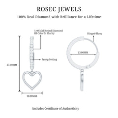 Genuine Diamond Heart Drop Earrings Hoop
