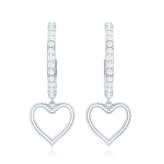 Genuine Diamond Heart Drop Earrings Hoop