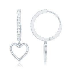 Genuine Diamond Heart Drop Earrings Hoop