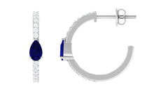 Pear Shaped Blue Sapphire And Diamond Hoop Earrings