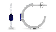 Pear Shaped Blue Sapphire And Diamond Hoop Earrings