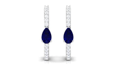 Pear Shaped Blue Sapphire And Diamond Hoop Earrings