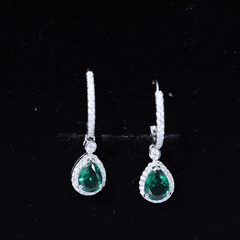 Lab Grown Emerald Hoop Drop Earrings With Moissanite Halo