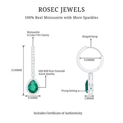 Lab Grown Emerald Hoop Drop Earrings With Moissanite Halo
