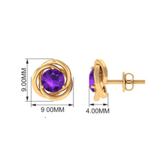 Natural Amethyst Solitaire Swirl Stud Earrings