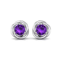 Natural Amethyst Solitaire Swirl Stud Earrings