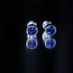 2 Carat Round Lab Created Blue Sapphire Stud Earrings in Bezel Setting