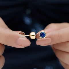 2 Carat Round Lab Created Blue Sapphire Stud Earrings in Bezel Setting