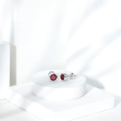 Lab Grown Ruby Solitaire Stud Earrings in Bezel Setting