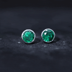Bezel Set Lab Grown Emerald Solitaire Stud Earrings