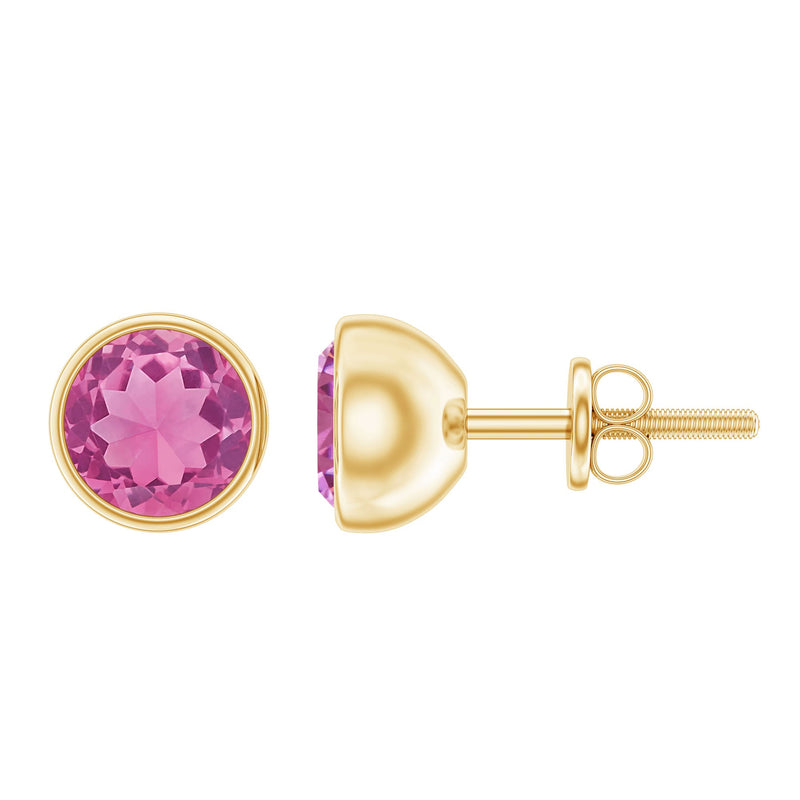 Natural 2.4 Carat Pink Tourmaline Stud Earrings with Screw Back