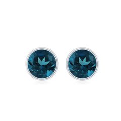 Bezel Set Solitaire London Blue Topaz Everyday Stud Earrings