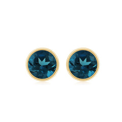 Bezel Set Solitaire London Blue Topaz Everyday Stud Earrings