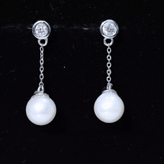 7MM Freshwater Pearl and Diamond Chain Drop Earrings