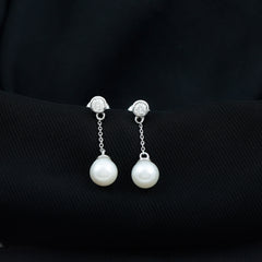 7MM Freshwater Pearl and Diamond Chain Drop Earrings