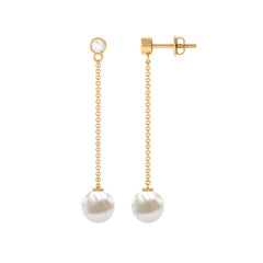 7MM Freshwater Pearl and Diamond Chain Drop Earrings