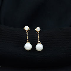 7MM Freshwater Pearl and Diamond Chain Drop Earrings