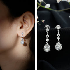 Certified Moissanite Wedding Dangling Earrings in Silver