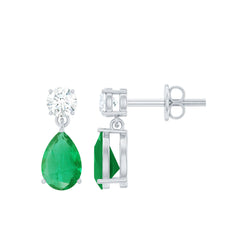 Natural Emerald and Moissanite Bridal Teardrop Earrings