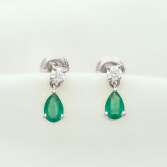 Natural Emerald and Moissanite Bridal Teardrop Earrings
