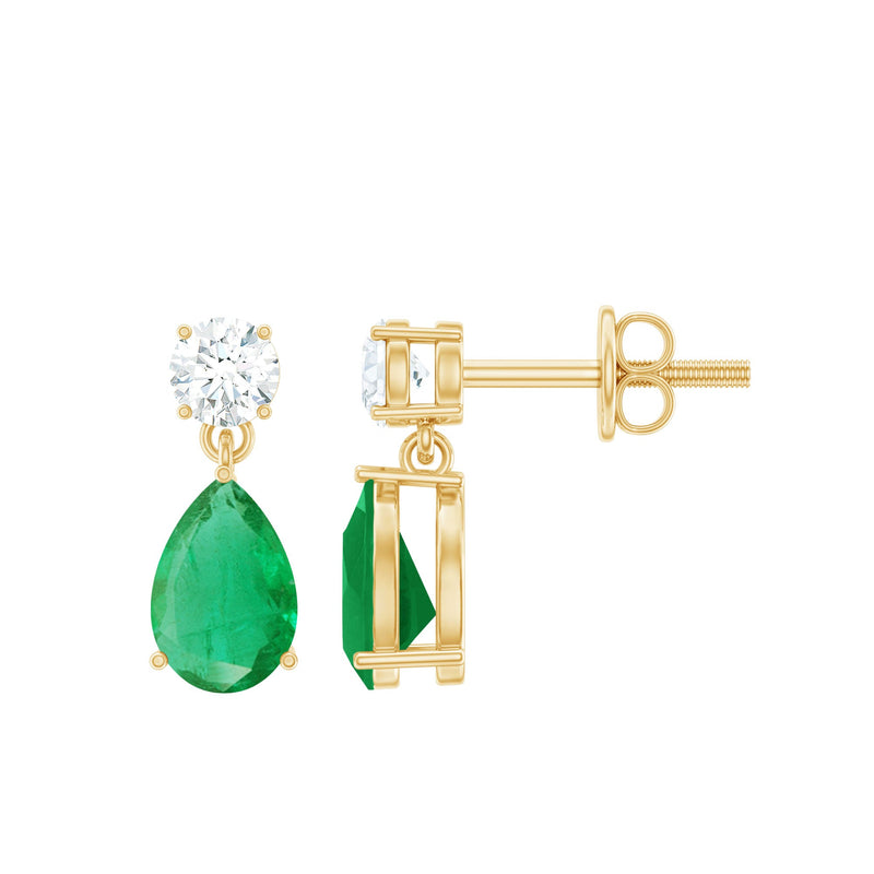 Natural Emerald and Moissanite Bridal Teardrop Earrings