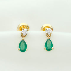 Natural Emerald and Moissanite Bridal Teardrop Earrings